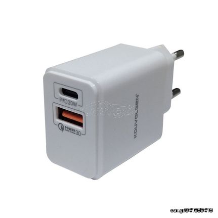 Αντάπτορας φόρτισης Fast Charge με 2 θύρες USB-A & Type-C - 18W - CX-54 - 110204