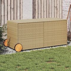 Κουτί Αποθήκευσης Κήπου με Ρόδες Μπεζ 283 Λίτρα Συνθετικό Ρατάν - Μπεζ - 127 x 55 x 56/59,5 cm