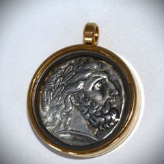 Αρχαίο νόμισμα Ασήμι 925 Αμφίπολη - Φίλιππος, γυάλινη Θήκη 22Κ επίχρυση, πιστό αντίγραφο κολιέ μενταγιόν κρεμαστό