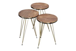 Βοηθητικά τραπέζια "WAKMI" 3τμχ από μέταλλο σε oak/χρυσό χρώμα 33x33x55