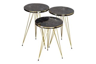 Βοηθητικά τραπέζια "WAKMI" 3τμχ από μέταλλο σε μαύρο μαρμάρου/χρυσό χρώμα 33x33x55