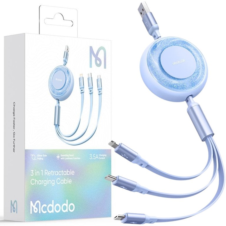 Mcdodo Retractable USB to Lightning / Type-C / micro USB Cable Μπλε (CA-3732)
