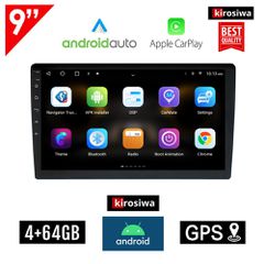 Kirosiwa 9" ιντσών Android οθόνη αυτοκινήτου 4GB + 64GB υψηλής ποιότητας με WI-FI GPS USB (ηχοσύστημα Android Auto Apple Carplay Youtube 2-DIN 2DIN Best Quality MP3 MP5 Bluetooth Mirrorlink 4x60W Univ