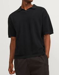 Jack & Jones Ανδρική Βαμβακερή Μπλούζα Polo  Μαύρο Regular Fit (12252748) (90% Βαμβάκι, 10% Λινό)