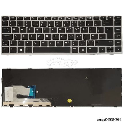 Πληκτρολόγιο Laptop Keyboard for HP	EliteBook 840 G5 840 G6, EliteBook 745 G5 745 G6	L11307-001 , L14378-001 UK Silver Frame No Pointer OEM(Κωδ.40906UKNOPOINTER)