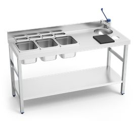 ΕΙΔΙΚΟ ΤΡΑΠΕΖΙ ΜΠΑΡΜΑΝ ΑΠΟ ΑΝΟΞΕΙΔΩΤΟ ΧΑΛΥΒΑ ΜΕ ΒΡΥΣΗ ΚΑΙ ΚΟΥΒΑΔΕΣ 