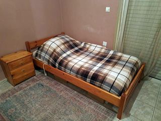 Κρεβάτι μονό ξύλινο, πεύκο με κομοδίνο