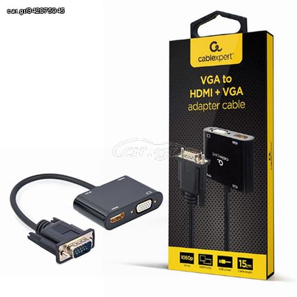 CABLEXPERT VGA TO HDMI+VGA ADAPTER CABLE 0,15M BLACK RETAIL PACK