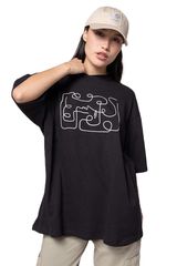Kaotiko Abstract Face T-shirt Black Γυναικείο Boyfriend Fit - AO077-01-G002-W