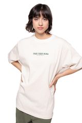 Kaotiko Free Your Mind Organic Cotton T-shirt Ivory Γυναικείο Boyfriend Fit - AO038-01S-G002-W