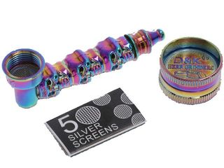 Μεταλλική πίπα HEMP 8cm με Σίτα & Grinder Metal D&K; 667-0250 σε Blister 5901115851530