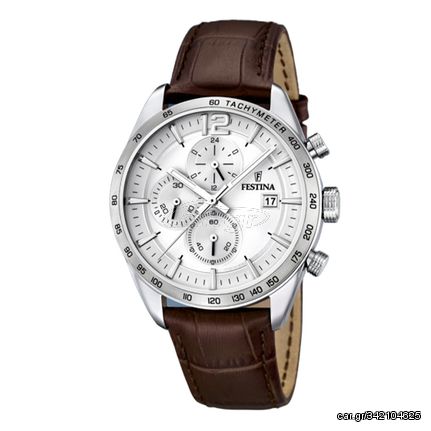 FESTINA chronograph silver dial & brown strap