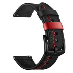 Ανταλλακτικό λουράκι Leather Seam Line Black/Red για Samsung Galaxy Watch5 (40mm & 42mm)/Watch4 (40mm & 44mm)/ Watch4 Classic (42mm & 46mm)/ Watch3(41mm)/Active 2(40/44mm)/Amazfit GTS 3 (4