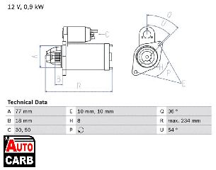 Μίζα BOSCH 0986012301090 για HYUNDAI ACCENT 1989-2017, HYUNDAI COUPE 1996-2002, HYUNDAI ELANTRA 2000-2006