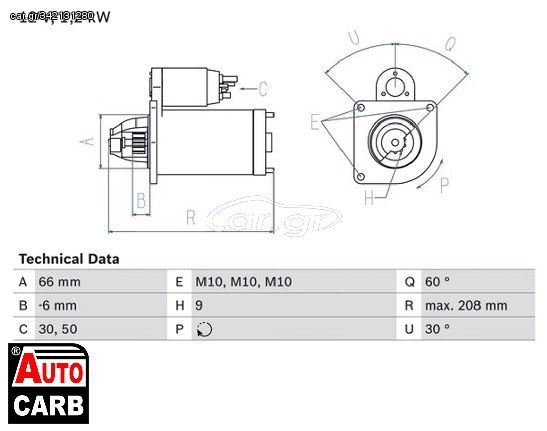 Μίζα BOSCH 0986013861090 για PEUGEOT 505 1979-1996, RENAULT 18 1978-1994, RENAULT 20 1975-1983