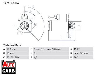 Μίζα BOSCH 0986014900090 για BMW 3 1982-2000, BMW 5 1987-2003, BMW 7 1994-2001