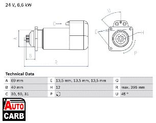 Μίζα BOSCH 0986015670090 για RENAULT TRUCKS Agora 1996-, RENAULT TRUCKS Ares 1998-, RENAULT TRUCKS C 1982-1998