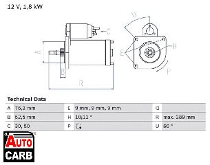 Μίζα BOSCH 0986016190090 για VW TRANSPORTER 1990-2004