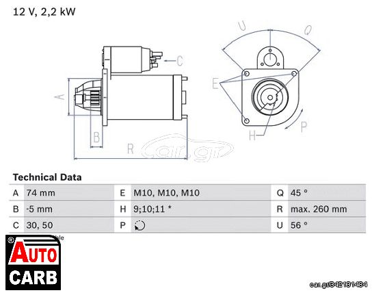 Μίζα BOSCH 0986016950090 για CITROEN JUMPER 1994-2002, CITROEN XM 1994-2000, PEUGEOT 605 1989-1999