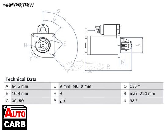 Μίζα BOSCH 0986017030090 για FIAT BRAVA 1995-2003, FIAT BRAVO 1995-2001, FIAT CINQUECENTO 1991-1999