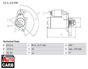 Μίζα BOSCH 0986017420090 για OPEL ASTRA 1998-2009, OPEL FRONTERA 1998-2004, OPEL OMEGA 1994-2005