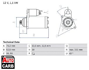 Μίζα BOSCH 0986018040090 για AUDI A3 1996-2006, AUDI TT 1998-2006, FORD GALAXY 1995-2006