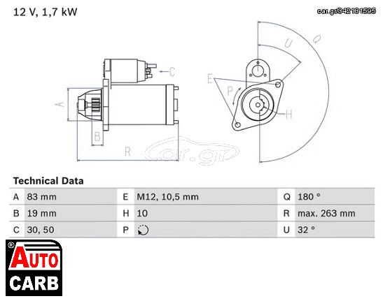 Μίζα BOSCH 0986018210090 για BEDFORD ASTRA 1984-1991, OPEL ASCONA 1981-1988, OPEL ASTRA 1991-2009