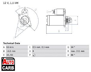 Μίζα BOSCH 0986018350090 για DAEWOO REZZO 2000-, HOLDEN ASTRA 1998-2009, OPEL VECTRA 1995-2004