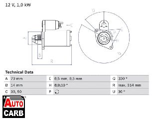 Μίζα BOSCH 0986018570090 για MERCEDES-BENZ A-CLASS 1997-2012, MERCEDES-BENZ B-CLASS 2005-2011, MERCEDES-BENZ VANEO 2002-2005