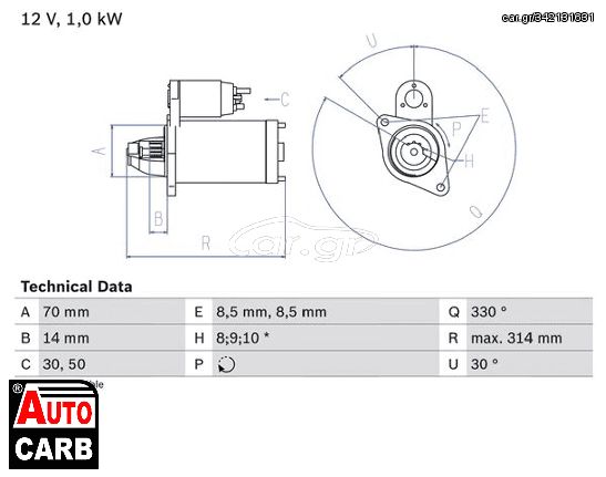 Μίζα BOSCH 0986018570090 για MERCEDES-BENZ A-CLASS 1997-2012, MERCEDES-BENZ B-CLASS 2005-2011, MERCEDES-BENZ VANEO 2002-2005