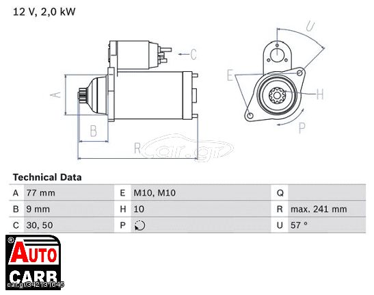 Μίζα BOSCH 0986018731090 για HYUNDAI GALLOPER 1991-2003, HYUNDAI H-1 1997-2008, HYUNDAI H100 1993-2004