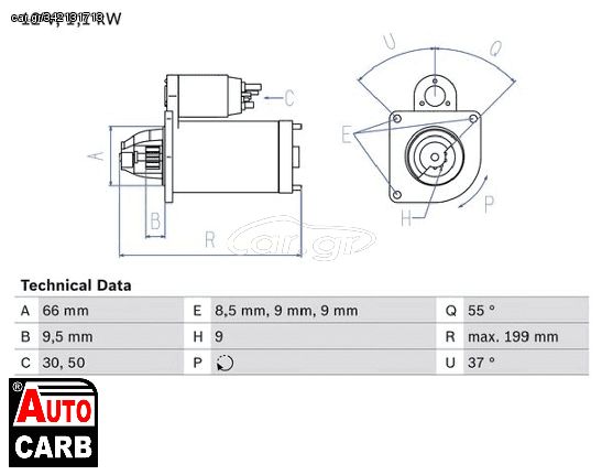 Μίζα BOSCH 0986019930090 για ALFA ROMEO 147 2000-2010, ALFA ROMEO 156 1997-2006, ALFA ROMEO GT 2003-2010