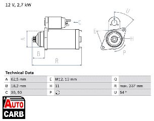 Μίζα BOSCH 0986020591090 για TOYOTA DYNA 2001-, TOYOTA GRANVIA 1995-2004, TOYOTA HIACE 1987-2019