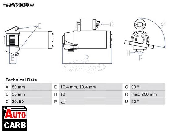 Μίζα BOSCH 0986021351090 για FORD MONDEO 2000-2007, FORD TRANSIT 2000-, JAGUAR X-TYPE 2001-2009