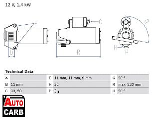 Μίζα BOSCH 0986022561090 για FORD COUGAR 1998-2001, FORD MAVERICK 2001-, FORD MONDEO 1993-2007