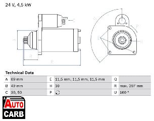 Μίζα BOSCH 0986022940090 για IRISBUS CROSSWAY 2006-, IVECO EuroCargo 1991-2015, IVECO EuroTech 1998-