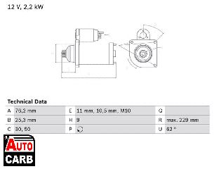 Μίζα BOSCH 0986024050090 για AUDI Q7 2006-, PORSCHE CAYENNE 2002-2010, VW TOUAREG 2002-2018