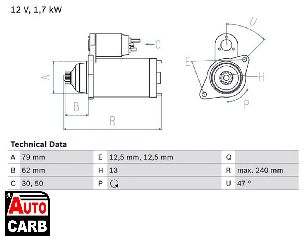 Μίζα BOSCH 0986025150090 για AUDI A1 2010-2018, AUDI A3 2003-2015, SEAT ALTEA 2004-