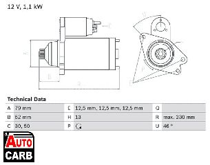 Μίζα BOSCH 0986026130090 για AUDI A3 2012-, AUDI Q2 2016-, SEAT ARONA 2017-