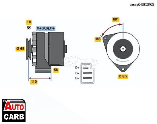 Δυναμό BOSCH 0986033180090 για AUDI 100 1982-1991, AUDI 80 1978-1987, AUDI 90 1984-1988