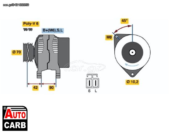 Δυναμό BOSCH 0986037071090 για NISSAN BLUEBIRD 1983-1992, NISSAN EXA 1987-1991, NISSAN PRAIRIE 1988-1998