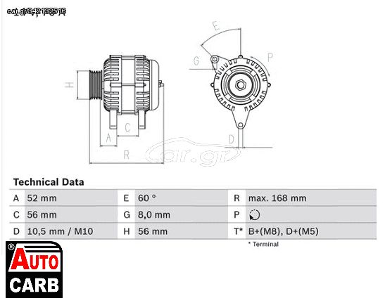 Δυναμό BOSCH 0986040201090 για CITROEN AX 1986-1998, CITROEN SAXO 1996-2004, CITROEN XSARA 1997-2010