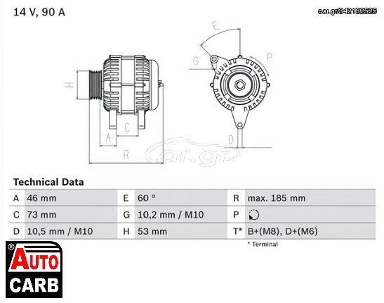 Δυναμό BOSCH 0986040380090 για BMW 3 1990-2000, BMW 5 1987-1996, BMW Z3 1995-2003