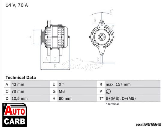 Δυναμό BOSCH 0986040850090 για FORD MAVERICK 1993-1998, NISSAN TERRANO 1992-2007