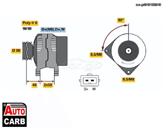 Δυναμό BOSCH 0986040870090 για AUDI A3 1996-2006, SKODA OCTAVIA 1996-2010, VW GOLF 1997-2007