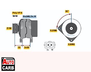 Δυναμό BOSCH 0986040880090 για SEAT AROSA 1997-2004, SKODA FELICIA 1994-2002, VW CADDY 1996-2000