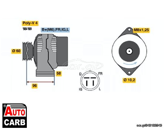 Δυναμό BOSCH 0986040910090 για HONDA CIVIC 1994-2001, ROVER 400 1990-2000