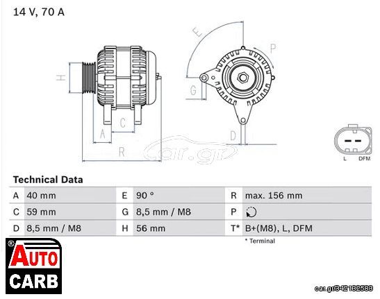 Δυναμό BOSCH 0986041480090 για AUDI A3 1996-2006, SEAT CORDOBA 1993-2009, SEAT IBIZA 1993-2009