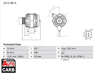 Δυναμό BOSCH 0986042660090 για TOYOTA AURIS 2012-2018, TOYOTA AVENSIS 1997-2008, TOYOTA COROLLA 1997-2019