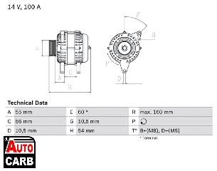 Δυναμό BOSCH 0986043960090 για OPEL ASTRA 1998-2009, OPEL CORSA 1992-2012, VAUXHALL CORSAVAN 2000-2006